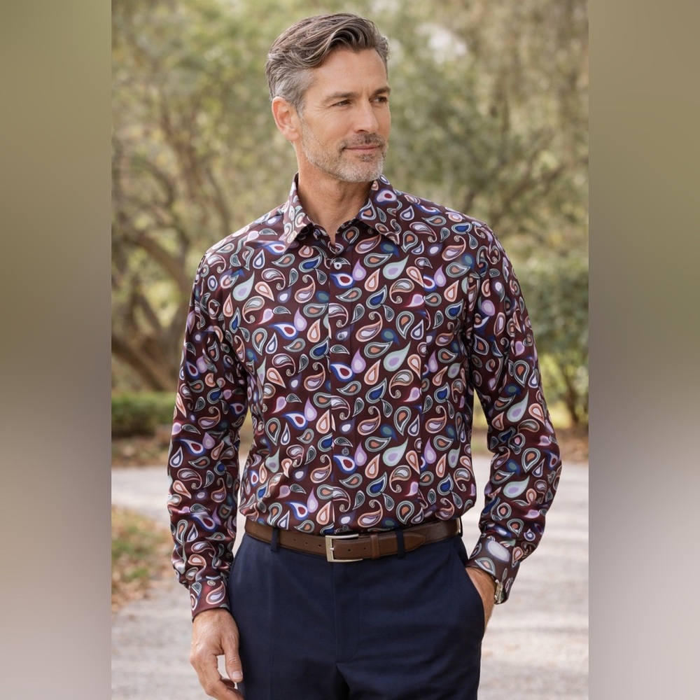 Paul Frederick Paisley XLT Classic ‎ Funky Colorful Mens Cuff Long Sleeve